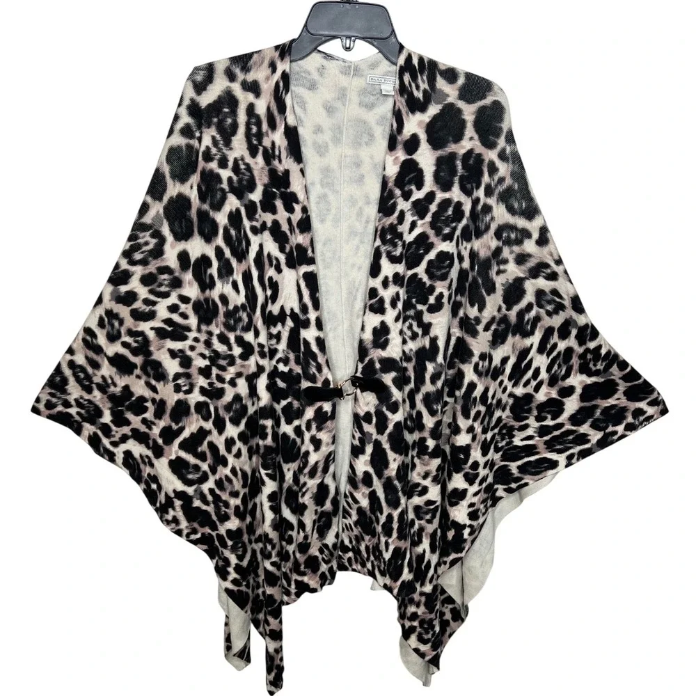 Dana Buchman Leopard Print Poncho Sweater Brown Tan Animal Print Wrap L/XL - Picture 3 of 4